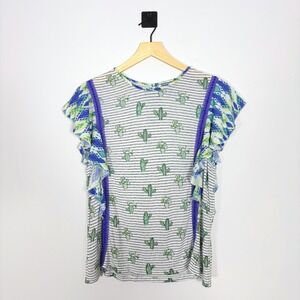 Anthropologie Conditions Apply Zofana Cactus Print Top Striped Ruffle Top Medium